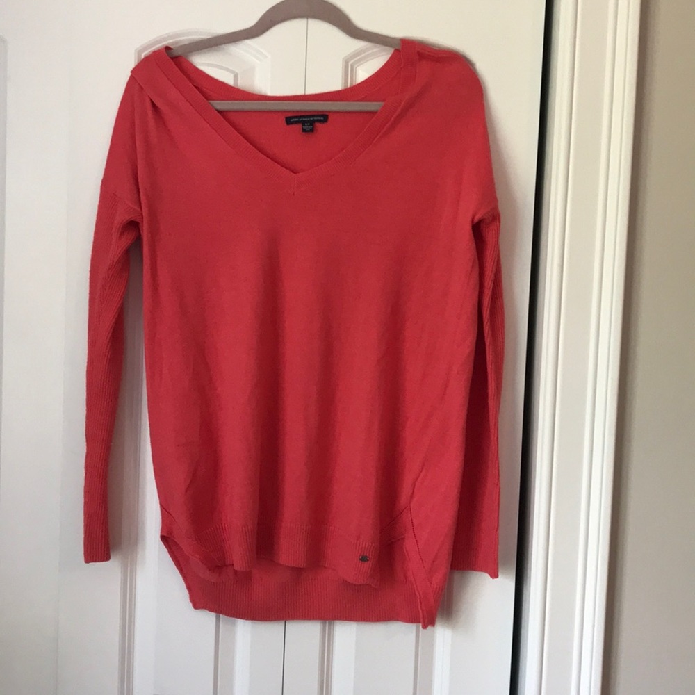 Loose fitted coral long sleeve sweater